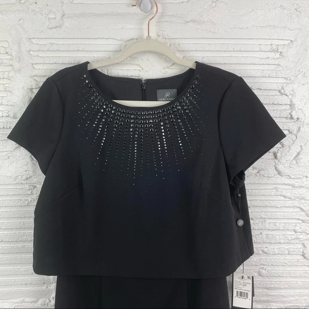 Adrianna Papell Embellished Pop Over Sheath Dress Black Special Occasion Size 10 - Picture 7 of 16